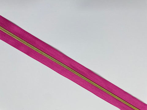 GOLD teeth  Pink tape - No3 Zipper tape - Comes as 1-1/2 metre Packs
