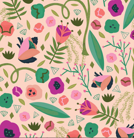 Cloud 9 Fabric- Bursting Blooms Peach - Spring Riviere by Kate Merritt- SOLD BY THE HALF METRE