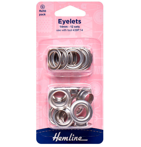 Hemline refill pack of Eyelets- size 14mm set of 12 silver finish