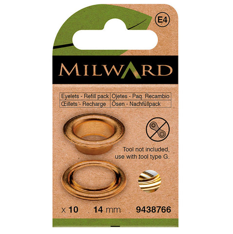 Milward 14mm Eyelets- set 10 refill pack Gold finish