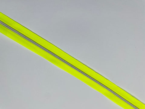 SILVER teeth Neon Yellowtape - No3 Zipper tape - Comes as 1-1/2 metre Packs