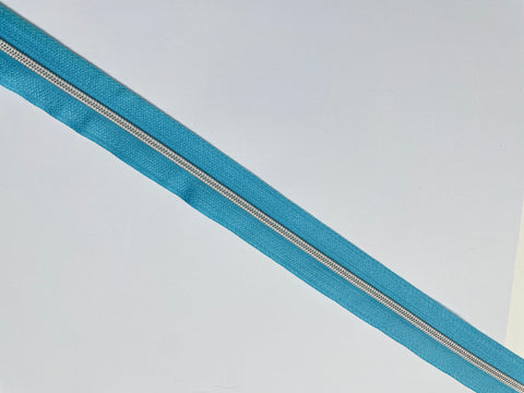 SILVER teeth  Pale Blue tape - No3 Zipper tape - Comes as 1-1/2 metre Packs