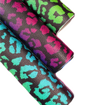 LIMITED AMOUNT IN STOCK - Digital Printed Faux Leather/ Vinyl Designed by Becky Alexander-Frost- Black Rainbow Leopard Pre cut 12 inches by 54 inches