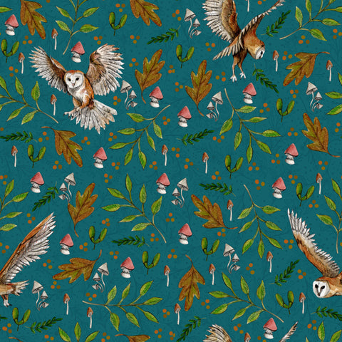 Owl Adventures- Forest Friends - Digital Printed 100% Quilters Weight Cotton- Designed By Becky Alexander-Frost- Sold by the 1/2 metre