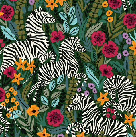 Cloud 9 Fabric- Zebras  - Green-SOLD BY THE HALF METRE