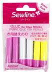 Sewline 6 piece Glue refill set. 2x Blue, 2x Pink and 2x Yellow