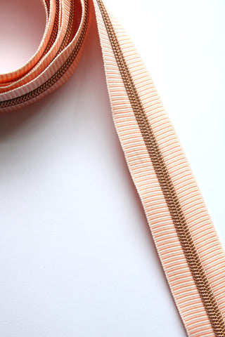 Strip up your Zipper- No5 Zipper tape Rose Gold Teeth Peach colour- Comes as 1-1/2 metre Packs