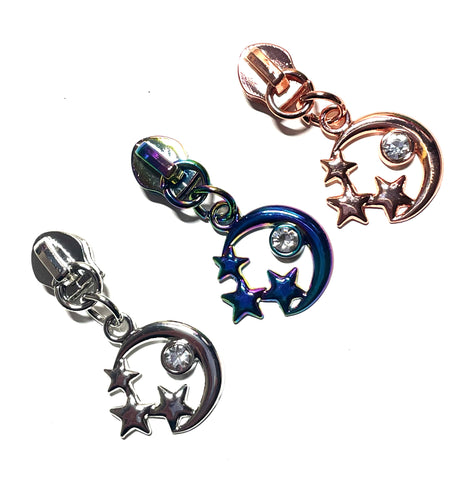 Moon and Star Zipper pull No5 comes in 3 colours 1 per pack