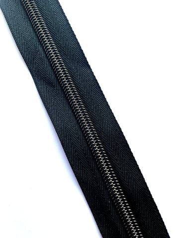GUN METAL teeth black tape - No5 Zipper tape - Comes as 1-1/2 metre Packs