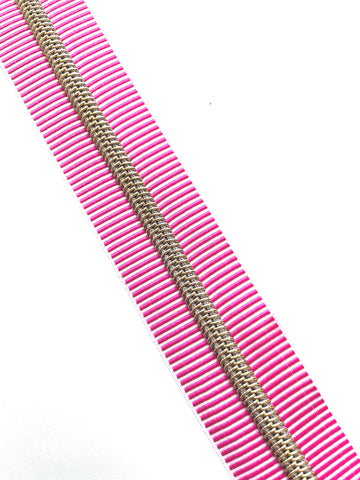 Strip up your Zipper- No5 Zipper tape Gold Teeth deep pink colour- Comes as 1-1/2 metre Packs